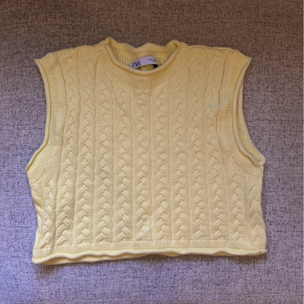Zara Women's Yellow Cable Knit Sweater Vest